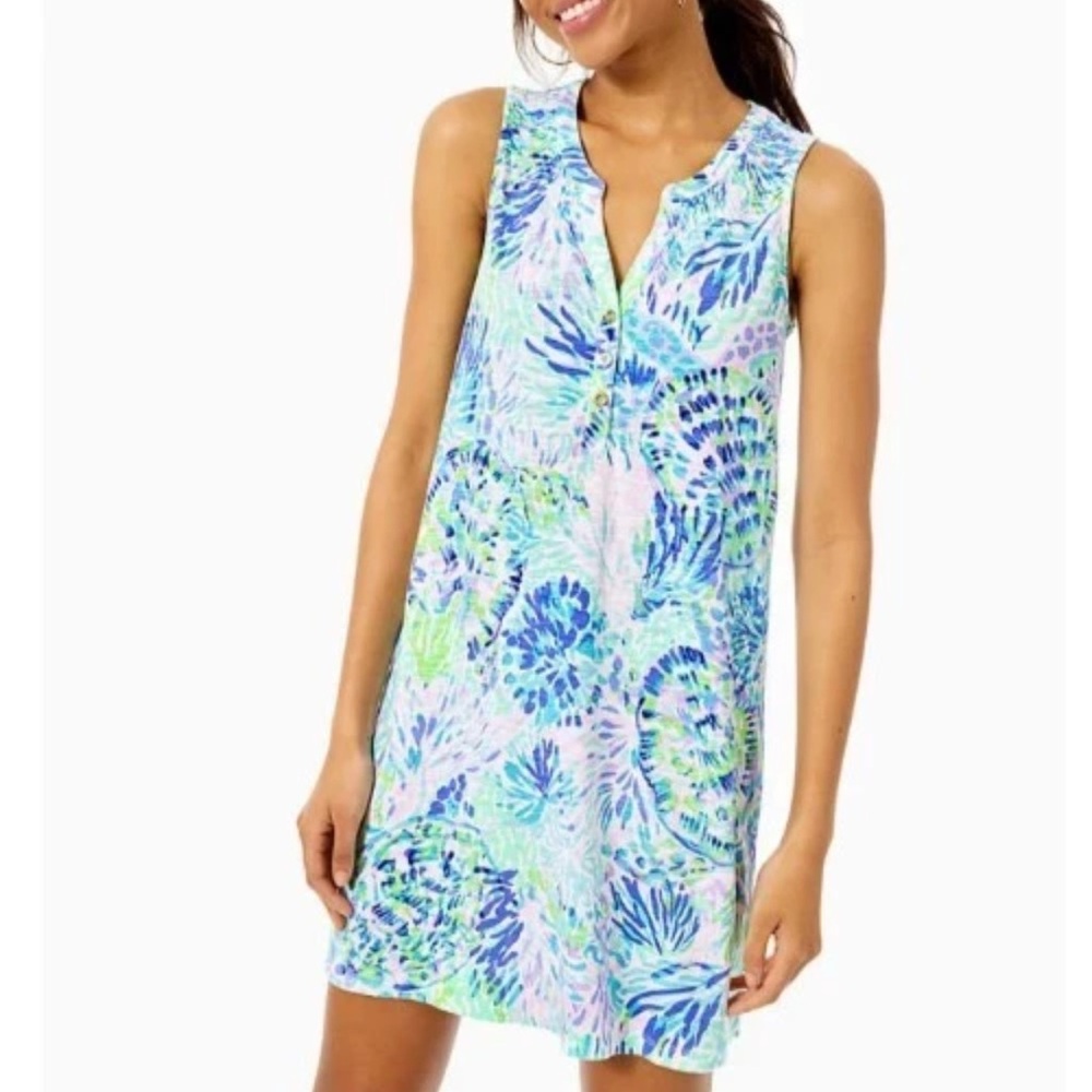 Lilly Pulitzer Sleeveless Shift Dress in Blue, Green, Pink